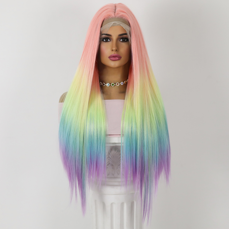 Picture of Rainbow Long Straight Sex Doll Wig
