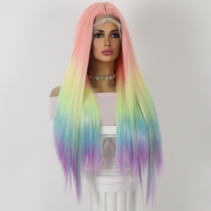Picture of Rainbow Long Straight Sex Doll Wig