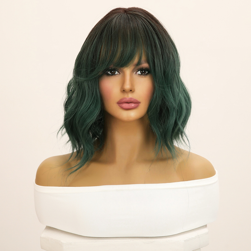 Picture of Green Short Curly Sex Doll Wig with Bangs
