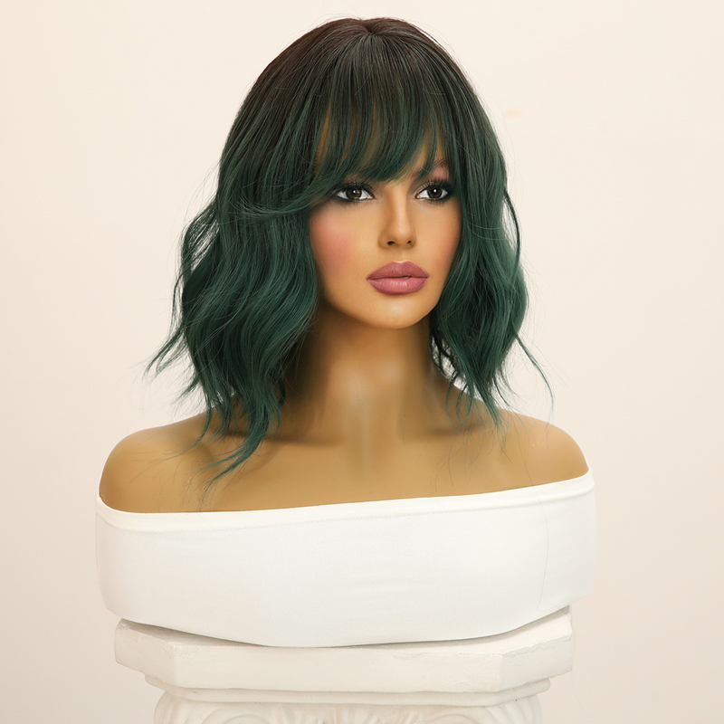 Picture of Green Short Curly Sex Doll Wig with Bangs