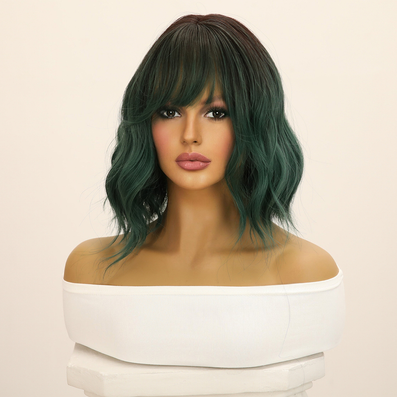 Picture of Green Short Curly Sex Doll Wig with Bangs